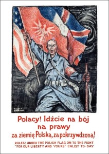 Polski wojenny plakat patriotyczny - Polacy! Idźcie na bój na prawy za ziemię Polską