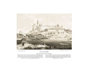 Kraków Zamek Wawel nad Wisłą - Napoleon Orda - litografia