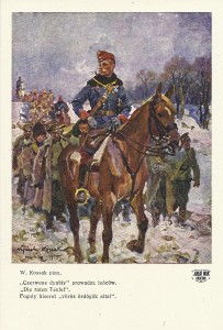 Czerwone Diabły prowadzą jeńców - nad Nidą 1915 r.