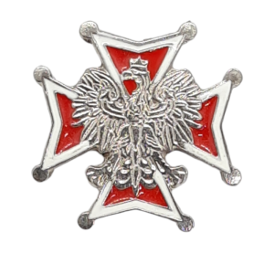 Krzyż kawalerski biało-czerwony z orłem - przypinka