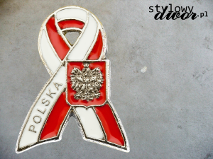 Biało-czerwona wstęga z godłem Polska przypinka