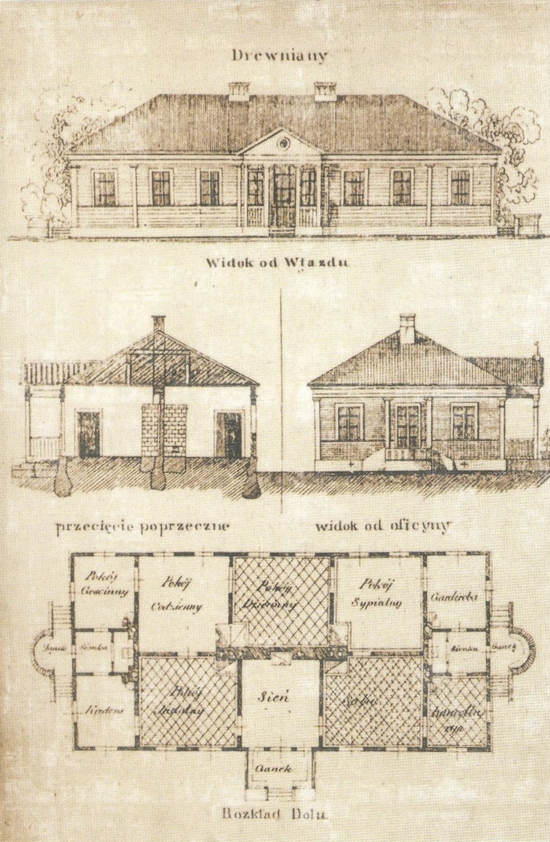Projekt dworu drewnianego autorstwa Bolesława Pawła Podczaszyńskiego, 1851 r. 